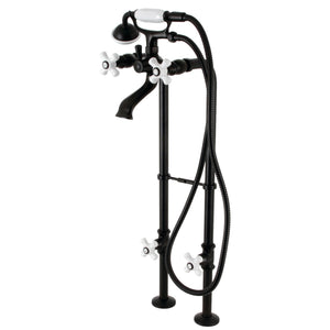 Kingston CCK266PXK0 Three-Handle 2-Hole Freestanding Clawfoot Tub Faucet Package with Supply Line and Stop Valve, Matte Black