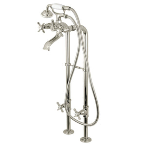 Kingston CCK285K6 Three-Handle 2-Hole Freestanding Tub Faucet with Supply Line and Stop Valve, Polished Nickel