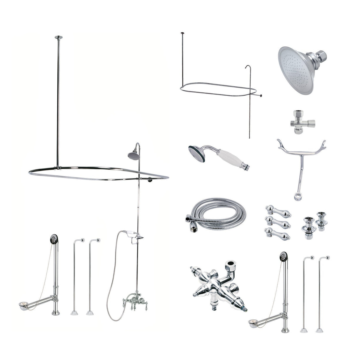 Vintage CCK3141AL Three-Handle 2-Hole Tub Wall Mount Clawfoot Tub Faucet Package with Shower Enclosure, Polished Chrome