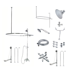 Vintage CCK3141AL Three-Handle 2-Hole Tub Wall Mount Clawfoot Tub Faucet Package with Shower Enclosure, Polished Chrome