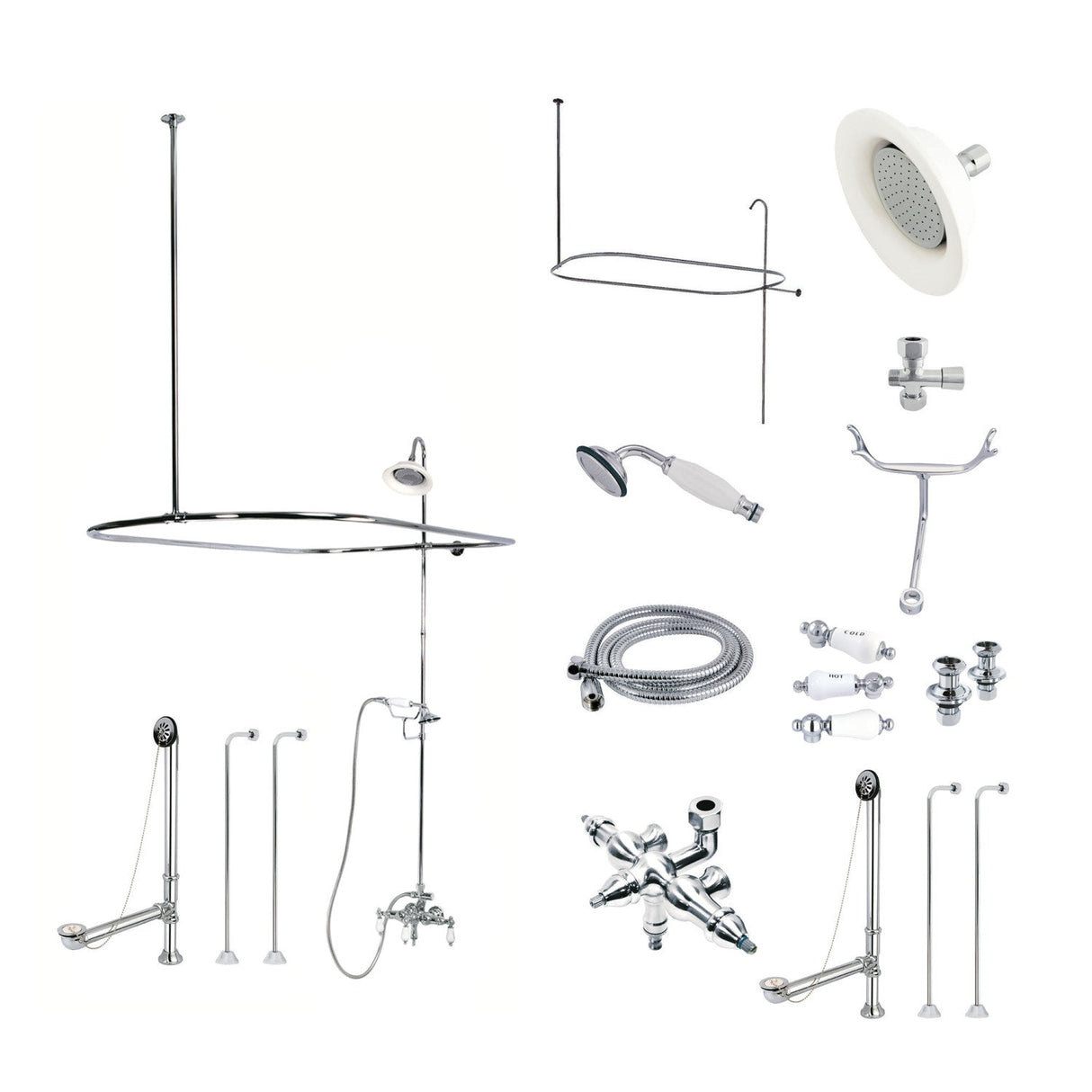 Vintage CCK3141HCPL Three-Handle 2-Hole Tub Wall Mount Clawfoot Tub Faucet Package with Shower Enclosure, Polished Chrome