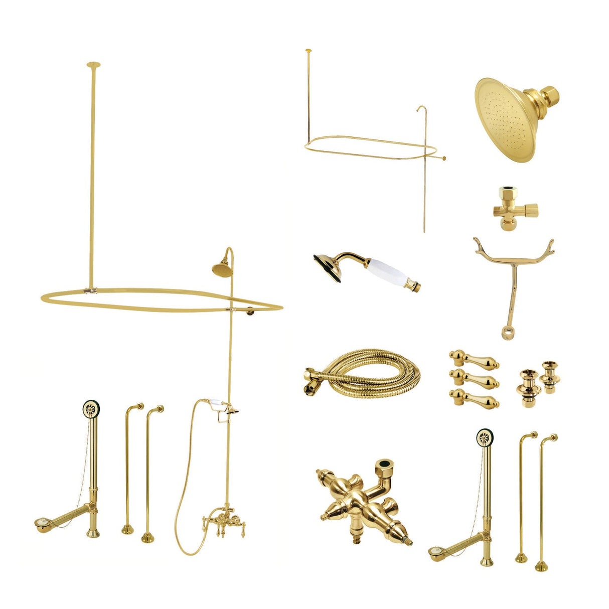 Vintage CCK3142AL Three-Handle 2-Hole Tub Wall Mount Clawfoot Tub Faucet Package with Shower Enclosure, Polished Brass