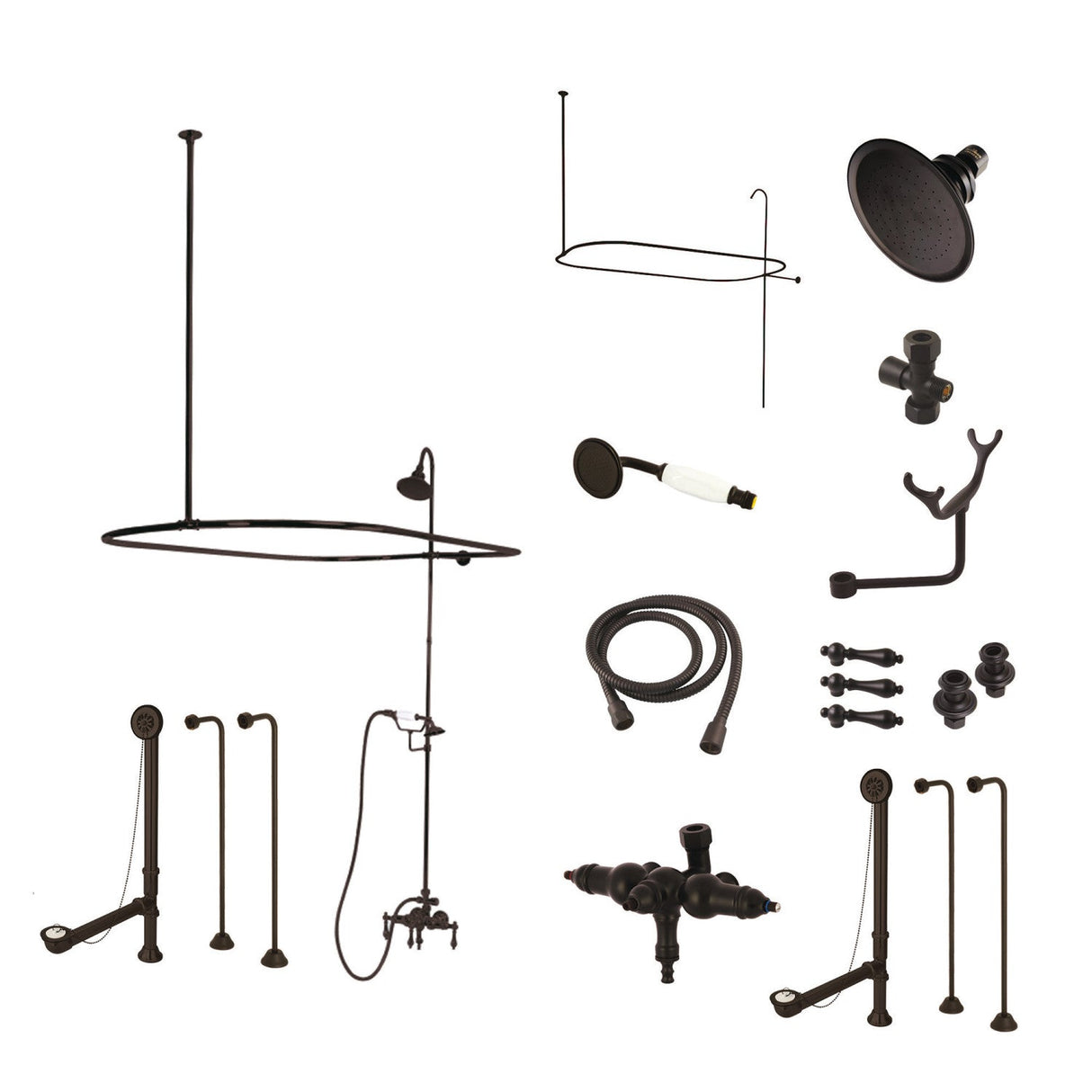 Vintage CCK3145AL Three-Handle 2-Hole Tub Wall Mount Clawfoot Tub Faucet Package with Shower Enclosure, Oil Rubbed Bronze