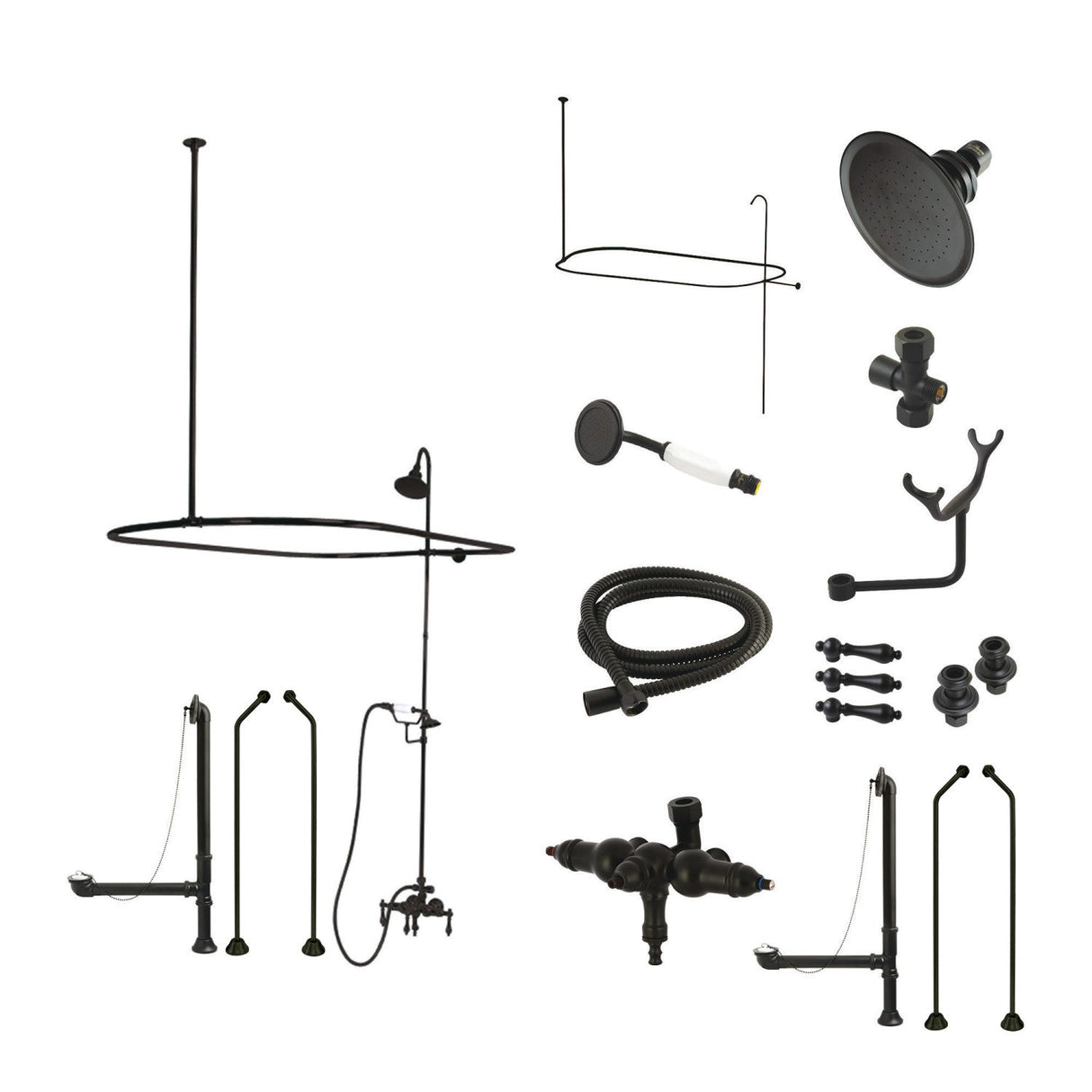 Vintage CCK3180AL Three-Handle 2-Hole Tub Wall Mount Clawfoot Tub Faucet Package with Shower Enclosure, Matte Black