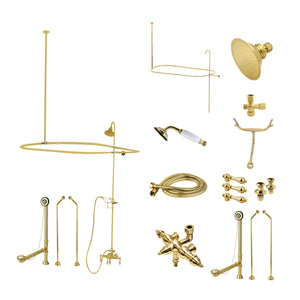 Vintage CCK3182AL Three-Handle 2-Hole Tub Wall Mount Clawfoot Tub Faucet Package with Shower Enclosure, Polished Brass