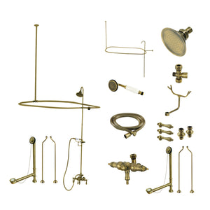 Vintage CCK3183AL Three-Handle 2-Hole Tub Wall Mount Clawfoot Tub Faucet Package with Shower Enclosure, Antique Brass