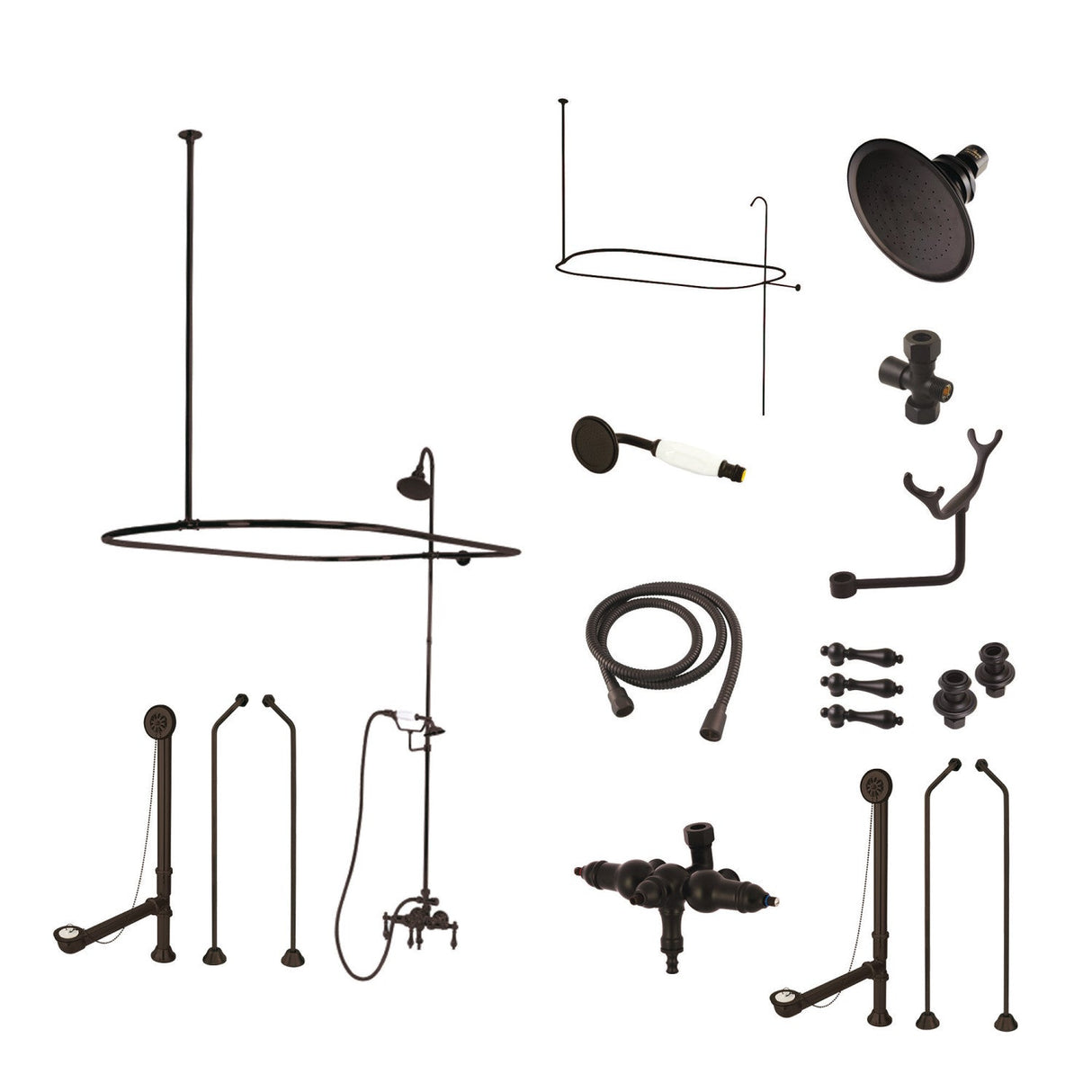 Vintage CCK3185AL Three-Handle 2-Hole Tub Wall Mount Clawfoot Tub Faucet Package with Shower Enclosure, Oil Rubbed Bronze