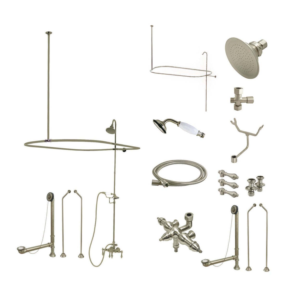 Vintage CCK3188AL Three-Handle 2-Hole Tub Wall Mount Clawfoot Tub Faucet Package with Shower Enclosure, Brushed Nickel