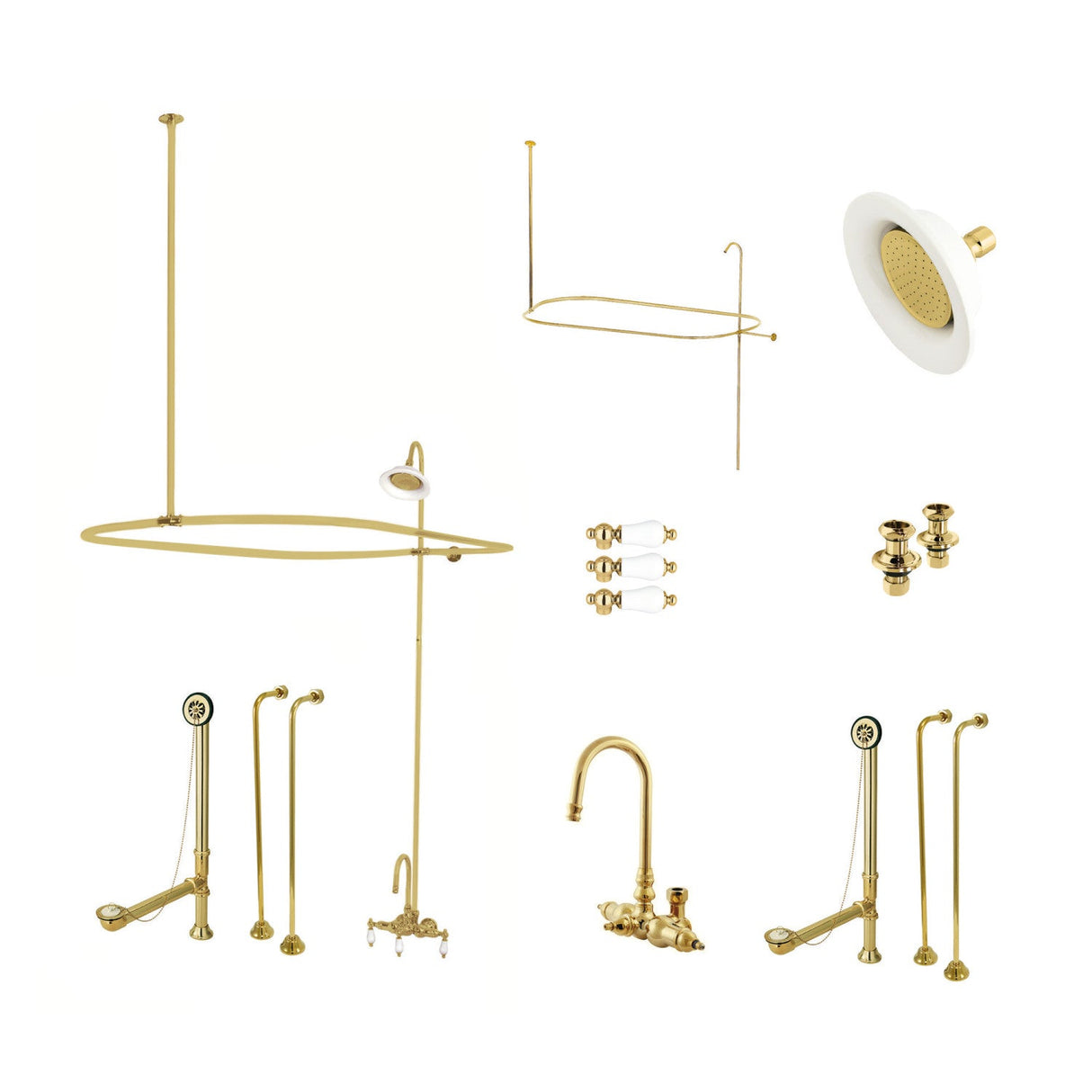 Vintage CCK4142PL Three-Handle 2-Hole Tub Wall Mount Clawfoot Tub Faucet Package with Shower Enclosure, Polished Brass