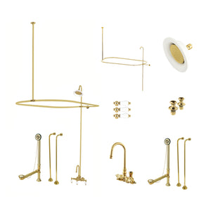 Vintage CCK4142PL Three-Handle 2-Hole Tub Wall Mount Clawfoot Tub Faucet Package with Shower Enclosure, Polished Brass