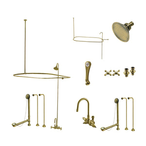 Vintage CCK4143AX Three-Handle 2-Hole Tub Wall Mount Clawfoot Tub Faucet Package with Shower Enclosure, Antique Brass