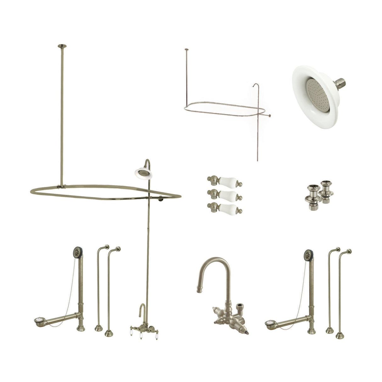 Vintage CCK4148PL Three-Handle 2-Hole Tub Wall Mount Clawfoot Tub Faucet Package with Shower Enclosure, Brushed Nickel