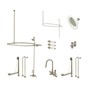 Vintage CCK4148PL Three-Handle 2-Hole Tub Wall Mount Clawfoot Tub Faucet Package with Shower Enclosure, Brushed Nickel
