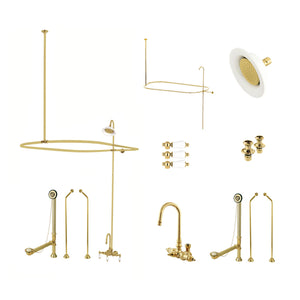 Vintage CCK4182PL Three-Handle 2-Hole Tub Wall Mount Clawfoot Tub Faucet Package with Shower Enclosure, Polished Brass