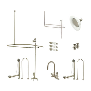 Vintage CCK4188PL Three-Handle 2-Hole Tub Wall Mount Clawfoot Tub Faucet Package with Shower Enclosure, Brushed Nickel