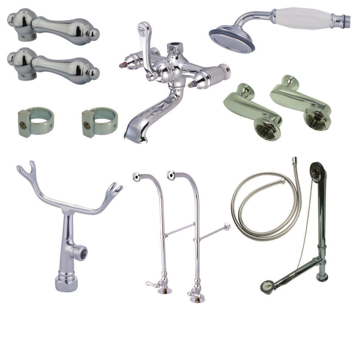 Vintage CCK5101AL Two-Handle 2-Hole Freestanding Clawfoot Tub Faucet Package with Supply Line, Polished Chrome