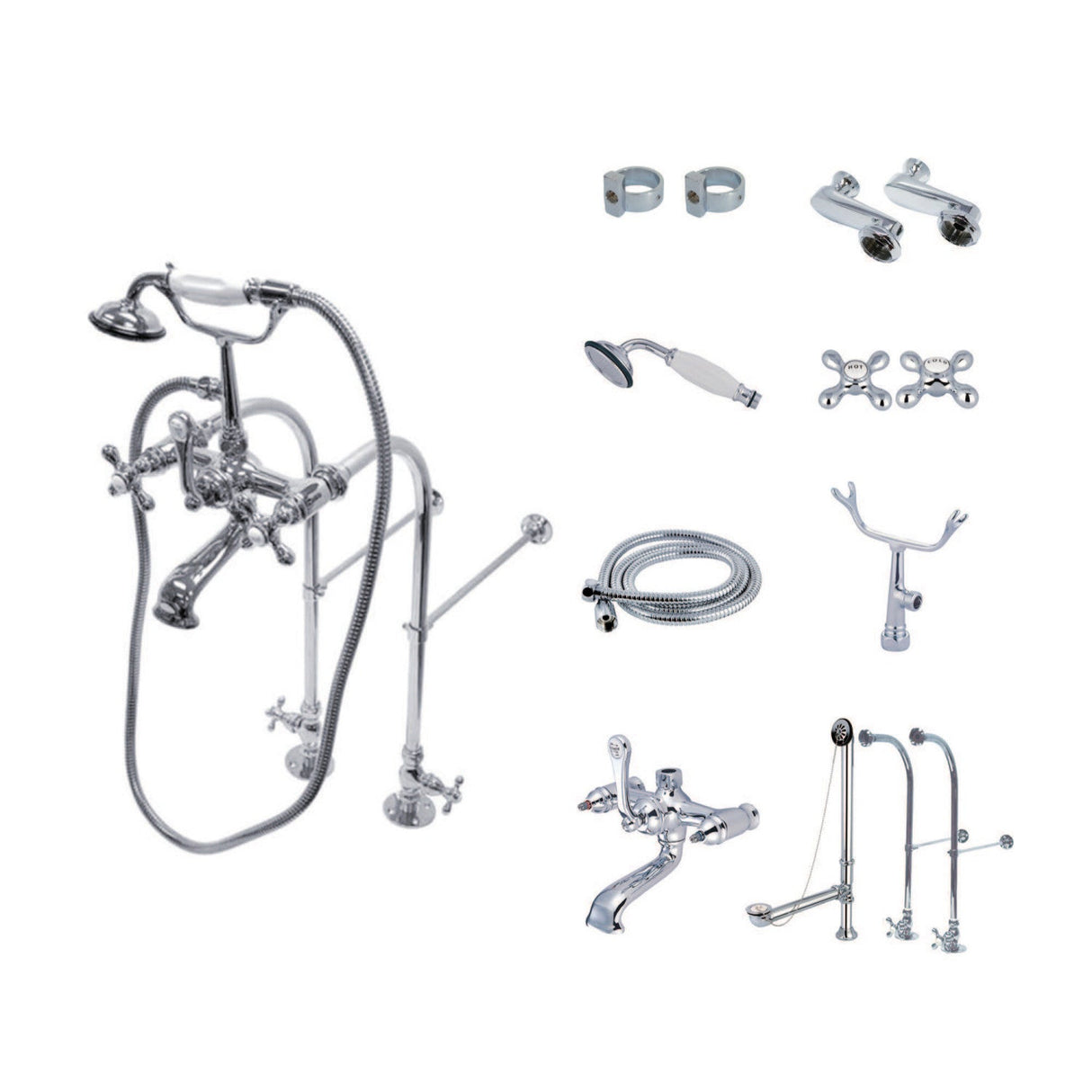 Vintage CCK5101AX Two-Handle 2-Hole Freestanding Clawfoot Tub Faucet Package with Supply Line, Polished Chrome