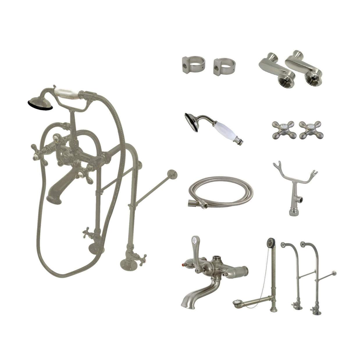 Vintage CCK5108AX Two-Handle 2-Hole Freestanding Clawfoot Tub Faucet Package with Supply Line, Brushed Nickel