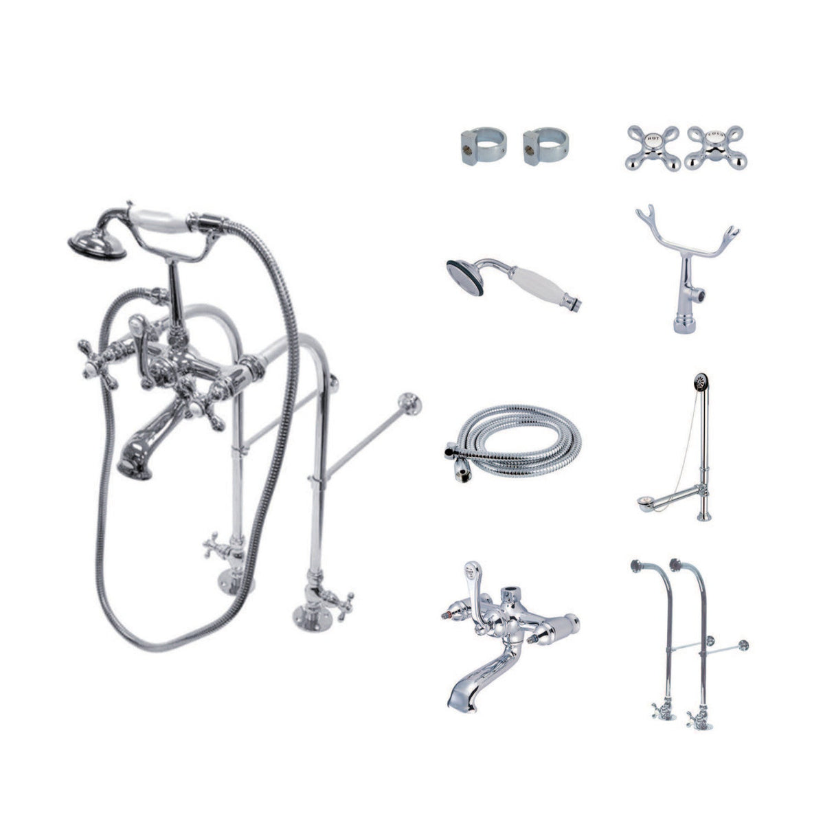 Vintage CCK5171AX Two-Handle 2-Hole Freestanding Clawfoot Tub Faucet Package with Supply Line, Polished Chrome