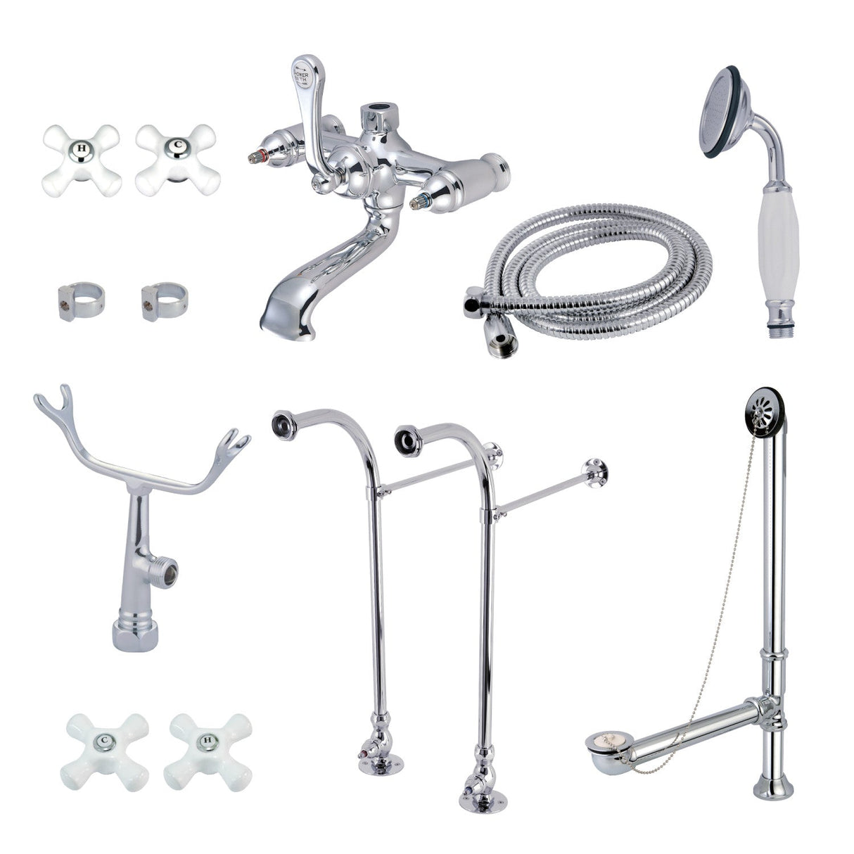 Vintage CCK5171PX Freestanding Clawfoot Tub Faucet Package with Supply Line, Polished Chrome