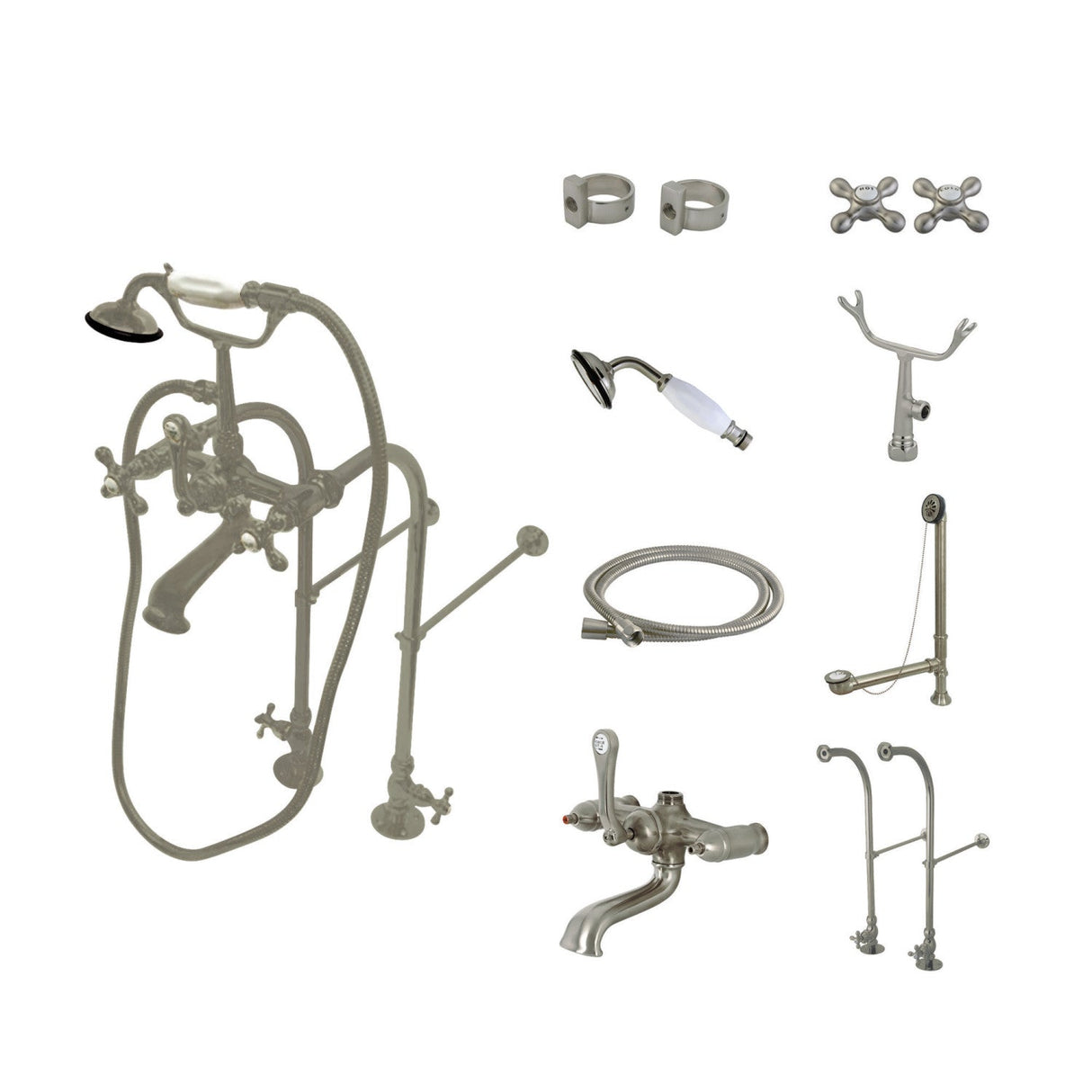 Vintage CCK5178AX Two-Handle 2-Hole Freestanding Clawfoot Tub Faucet Package with Supply Line, Brushed Nickel