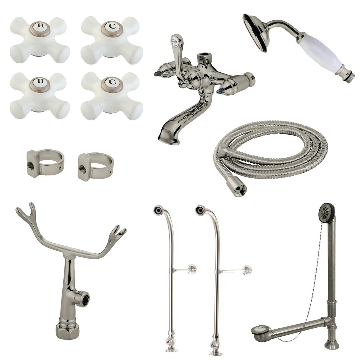 Vintage CCK5178PX Freestanding Clawfoot Tub Faucet Package with Supply Line, Brushed Nickel