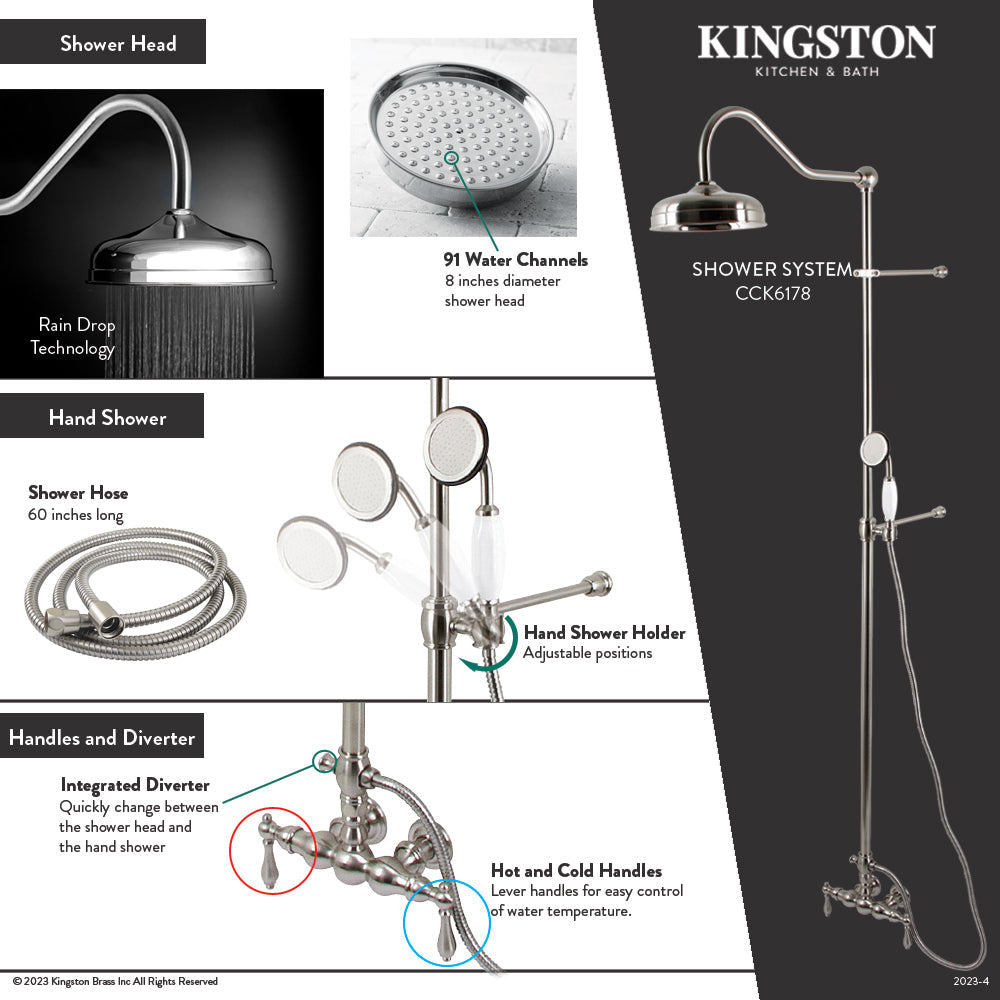Vintage CCK6177 Tub Wall Mount Rain Drop Shower System with Hand Shower, Brushed Brass