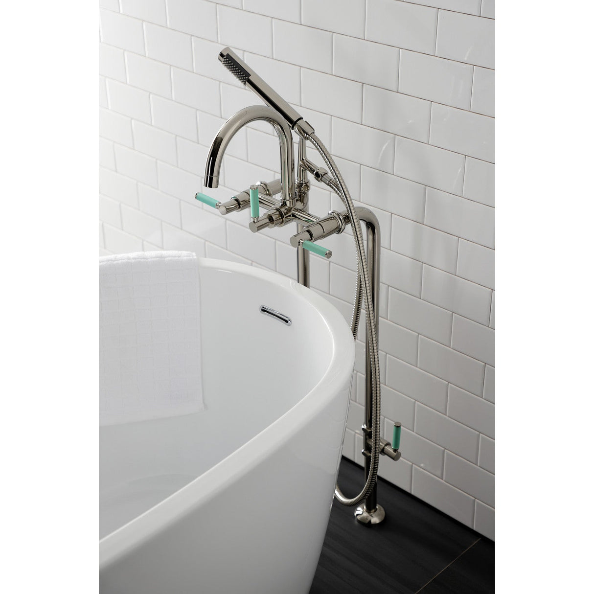 Concord CCK8106DKL Freestanding Tub Faucet with Supply Line and Stop Valve, Polished Nickel