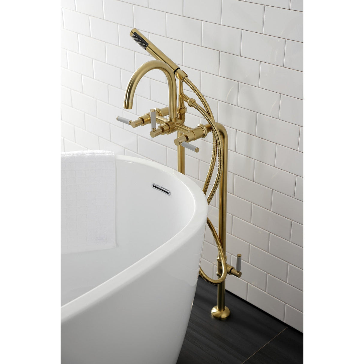 Concord CCK8107DKL Freestanding Tub Faucet with Supply Line and Stop Valve, Brushed Brass