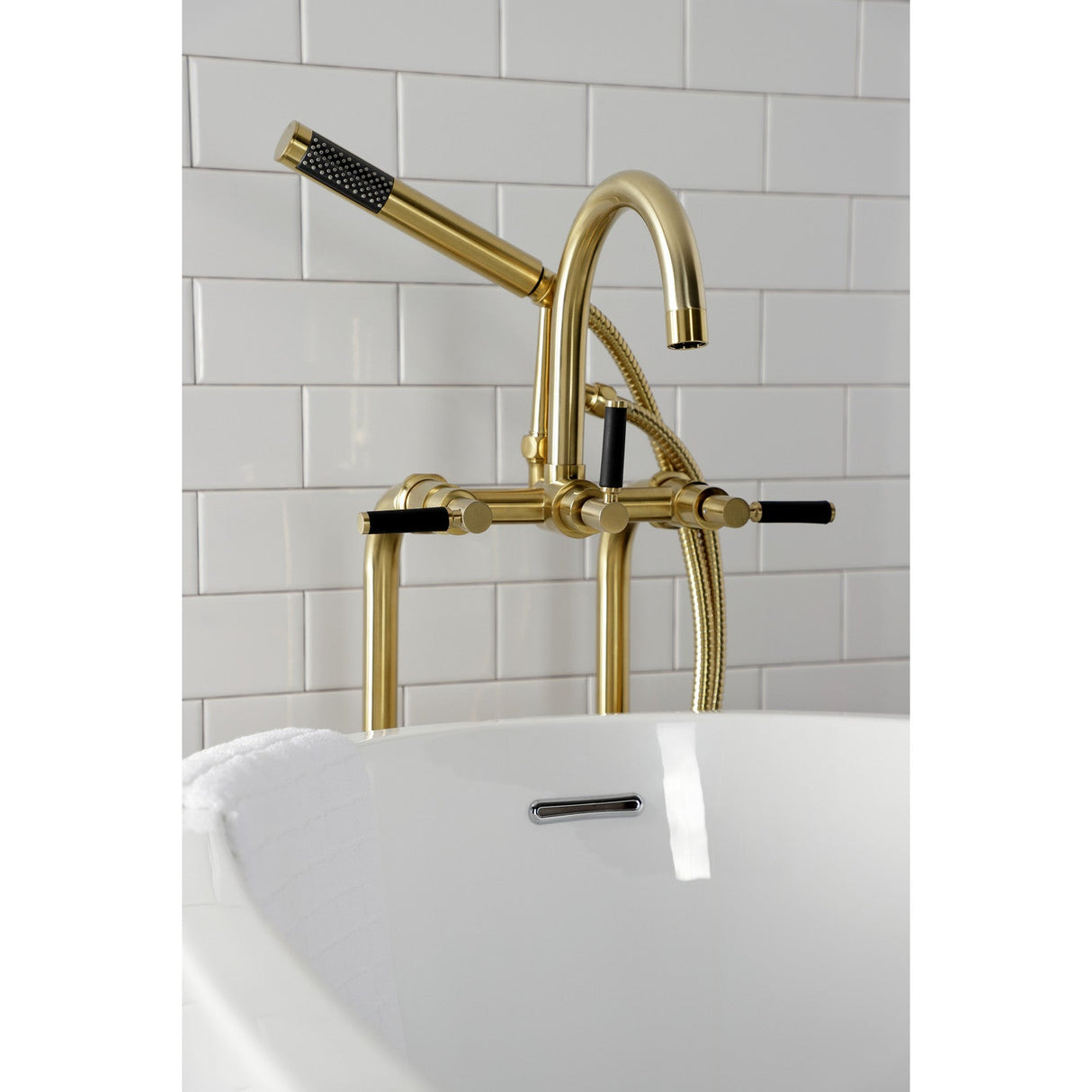 Concord CCK8107DKL Freestanding Tub Faucet with Supply Line and Stop Valve, Brushed Brass