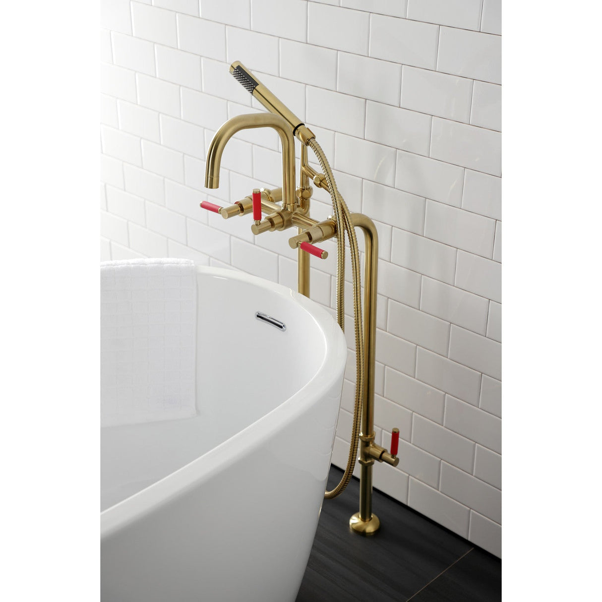 Concord CCK8407DKL Freestanding Tub Faucet with Supply Line and Stop Valve, Brushed Brass