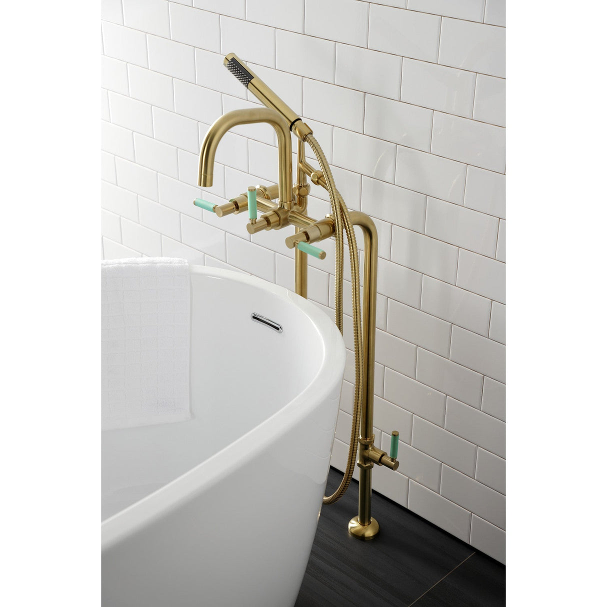 Concord CCK8407DKL Freestanding Tub Faucet with Supply Line and Stop Valve, Brushed Brass