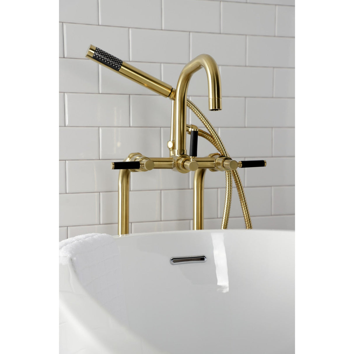 Concord CCK8407DKL Freestanding Tub Faucet with Supply Line and Stop Valve, Brushed Brass