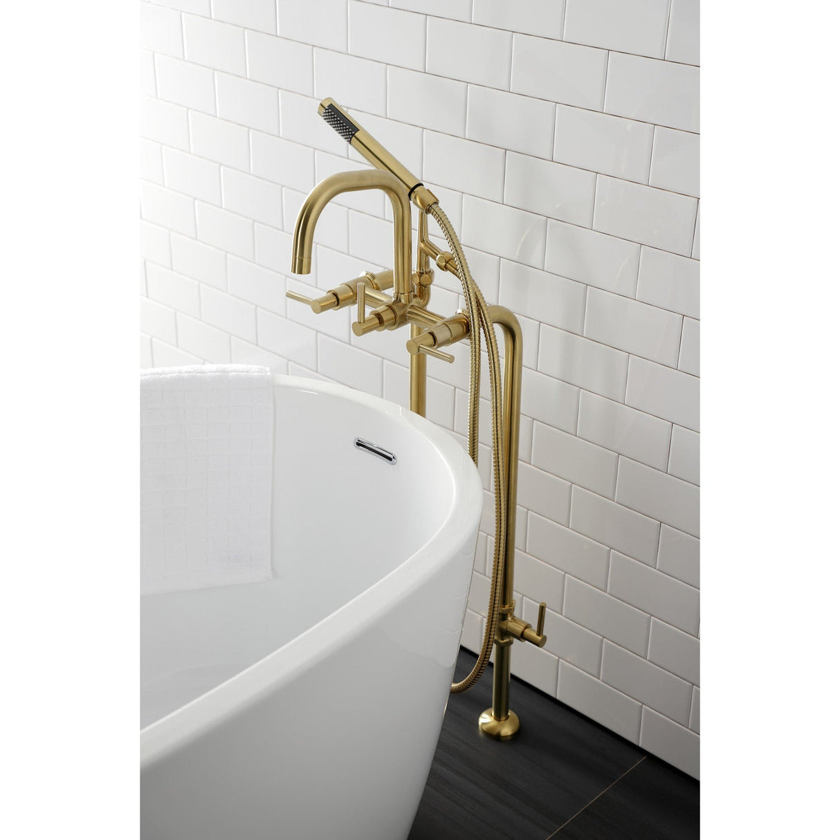 Concord CCK8407DL Freestanding Tub Faucet with Supply Line and Stop Valve, Brushed Brass