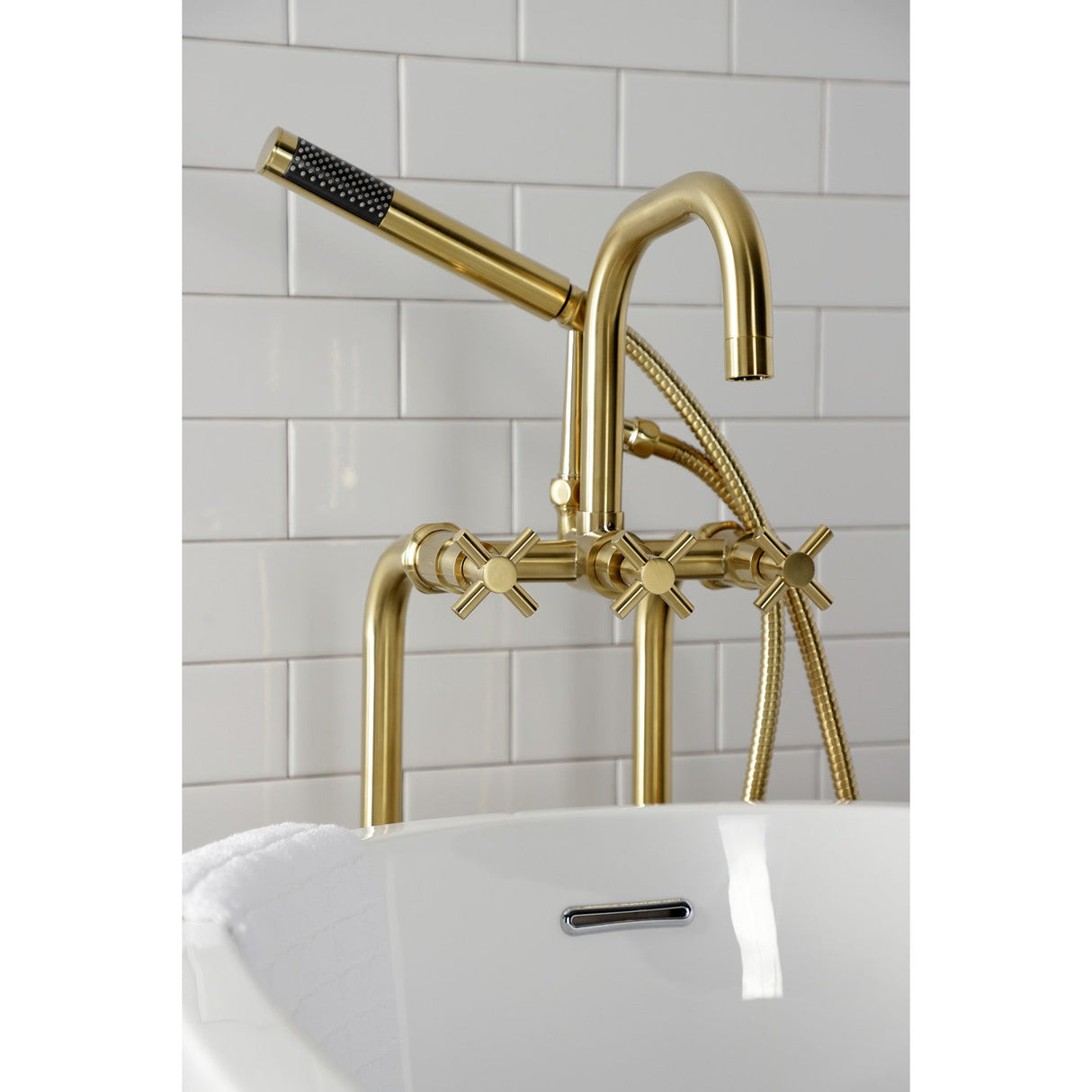 Concord CCK8407DX Freestanding Tub Faucet with Supply Line and Stop Valve, Brushed Brass