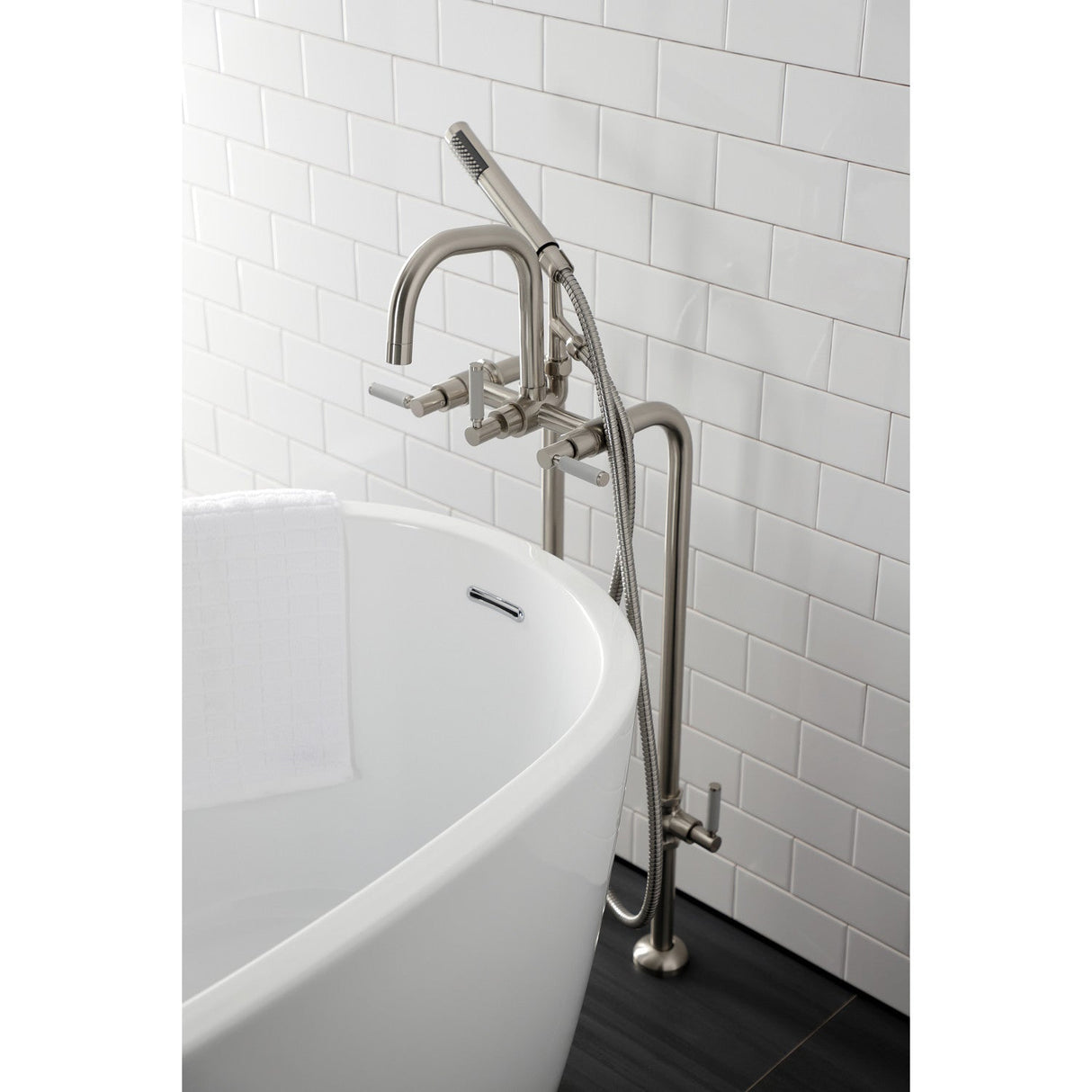 Concord CCK8408DKL Freestanding Tub Faucet with Supply Line and Stop Valve, Brushed Nickel