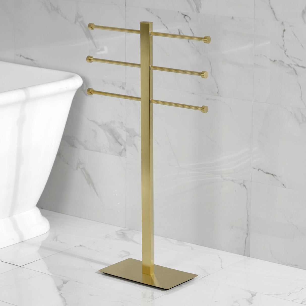 Edenscape CCS6027 Freestanding Triple Towel Rack, Brushed Brass