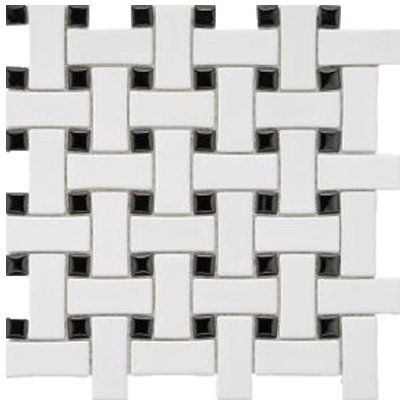 Roca Tile Usa Inc United States Ceramic Tile Cc Mosaics Ii Matte White With Black Dot Basketweave Porcelain Mosaics. Ufcc107-12Mt 1 Sheet = .97 Sq. Ft.