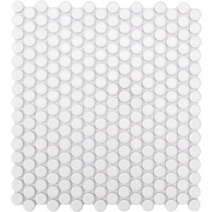 Roca Tile Usa Inc United States Ceramic Tile Cc Mosaics Ii Matte White Penny Round Porcelain Mosaics. Ufcc108-12Mt 1 Sheet = 1 Sq. Ft.