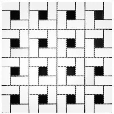 Roca Tile Usa Inc United States Ceramic Tile Cc Mosaics Ii Matte White Pinwheel With Black Dot Porcelain Mosaics. Ufcc106-12Mi 1 Sheet = .96 Sq. Ft.