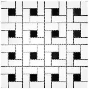 Roca Tile Usa Inc United States Ceramic Tile Cc Mosaics Ii Matte White Pinwheel With Black Dot Porcelain Mosaics. Ufcc106-12Mi 1 Sheet = .96 Sq. Ft.