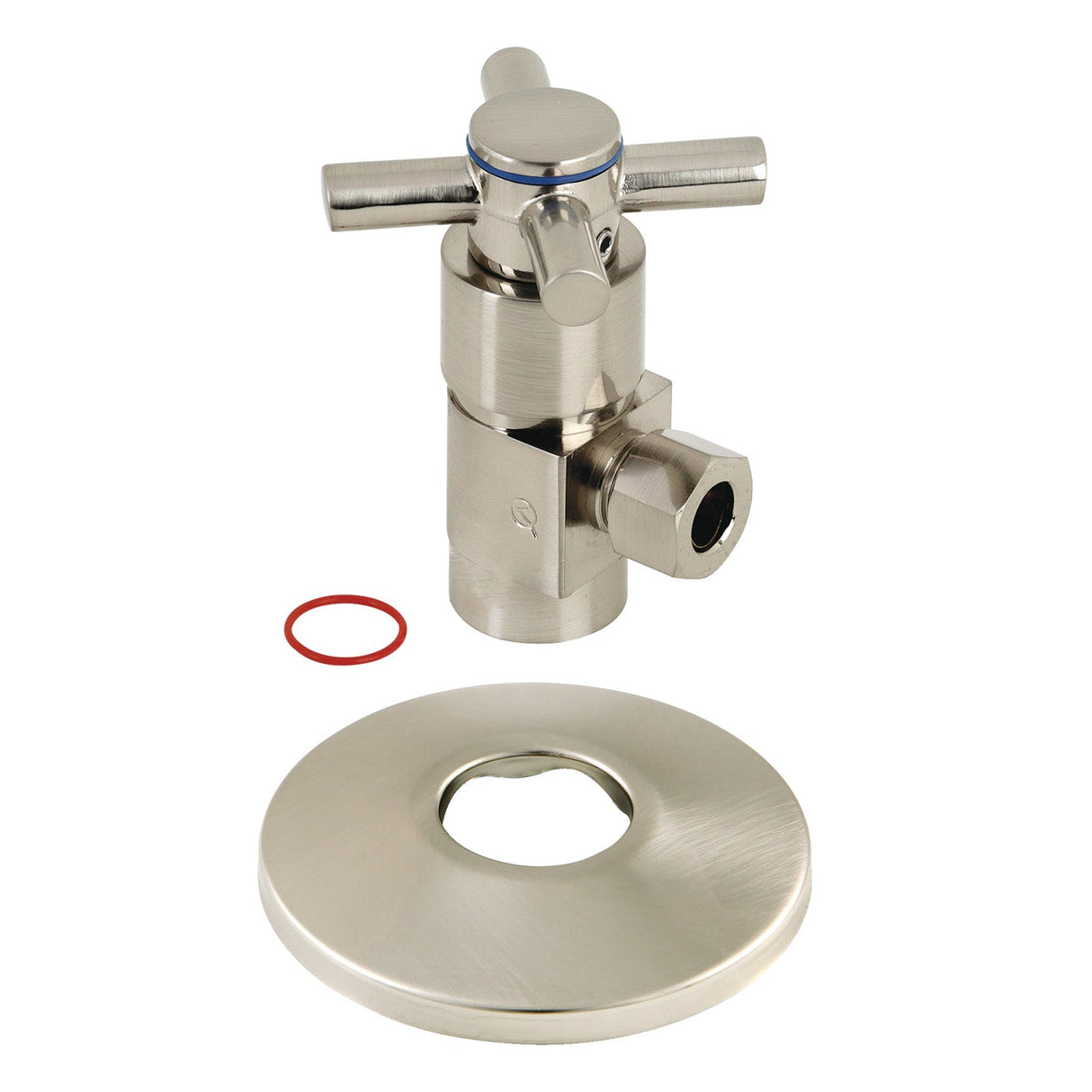 CD43308DXK 1/2-Inch FIP x 3/8-Inch OD Comp Anti-Seize Deluxe Quarter-Turn Ceramic Hardisc Cartridge Angle Stop with Flange, Brushed Nickel