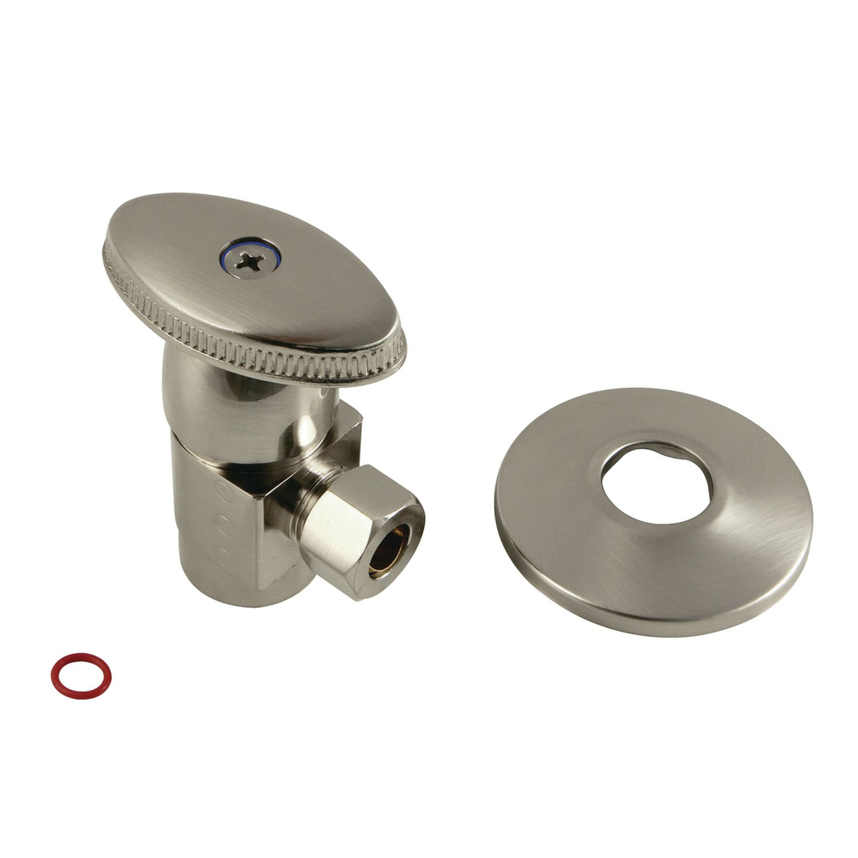 CD43308VAK 1/2-Inch FIP x 3/8-Inch OD Comp Anti-Seize Deluxe Quarter-Turn Ceramic Hardisc Cartridge Angle Stop with Flange, Brushed Nickel
