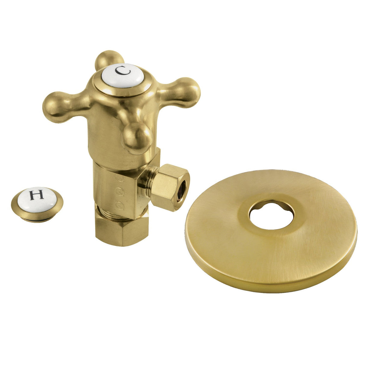 CD53307BXK 5/8-Inch OD Comp x 3/8-Inch OD Comp Anti-Seize Deluxe Quarter-Turn Ceramic Hardisc Cartridge Angle Stop with Flange, Brushed Brass