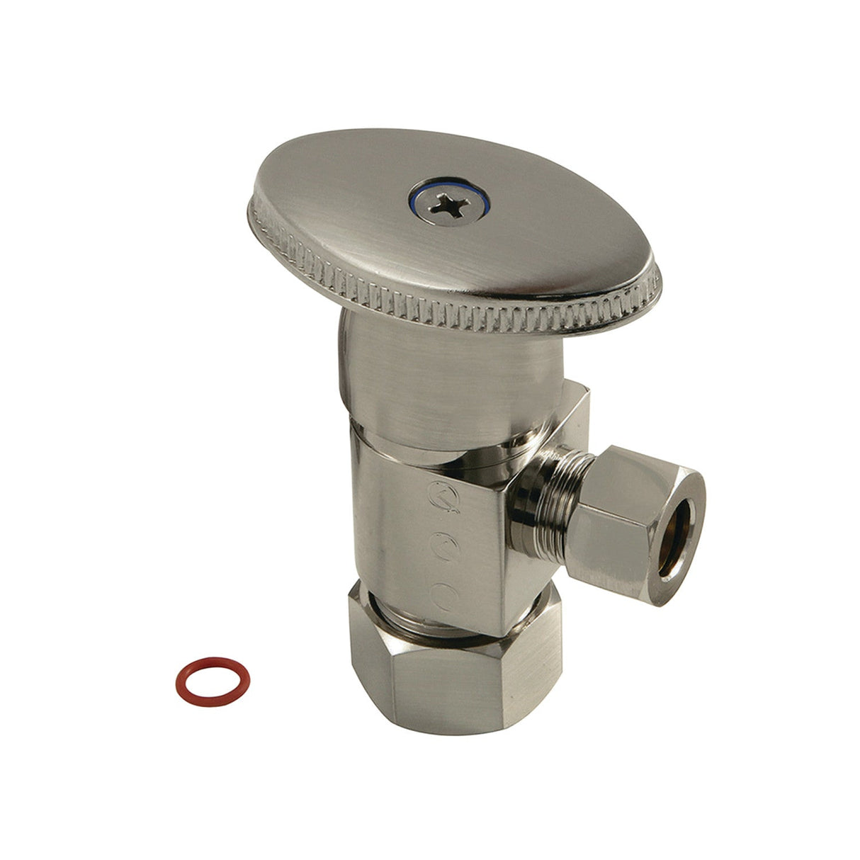 Americana CD53308VA 5/8-Inch OD Comp x 3/8-Inch OD Comp Anti-Seize Deluxe Quarter-Turn Ceramic Hardisc Cartridge Angle Stop, Brushed Nickel