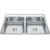 KINDRED CDLA3322-6-1N Creemore 33-in LR x 22-in FB x 6-in DP Drop In Double Bowl 1-Hole Stainless Steel Sink In Commercial Satin Finish
