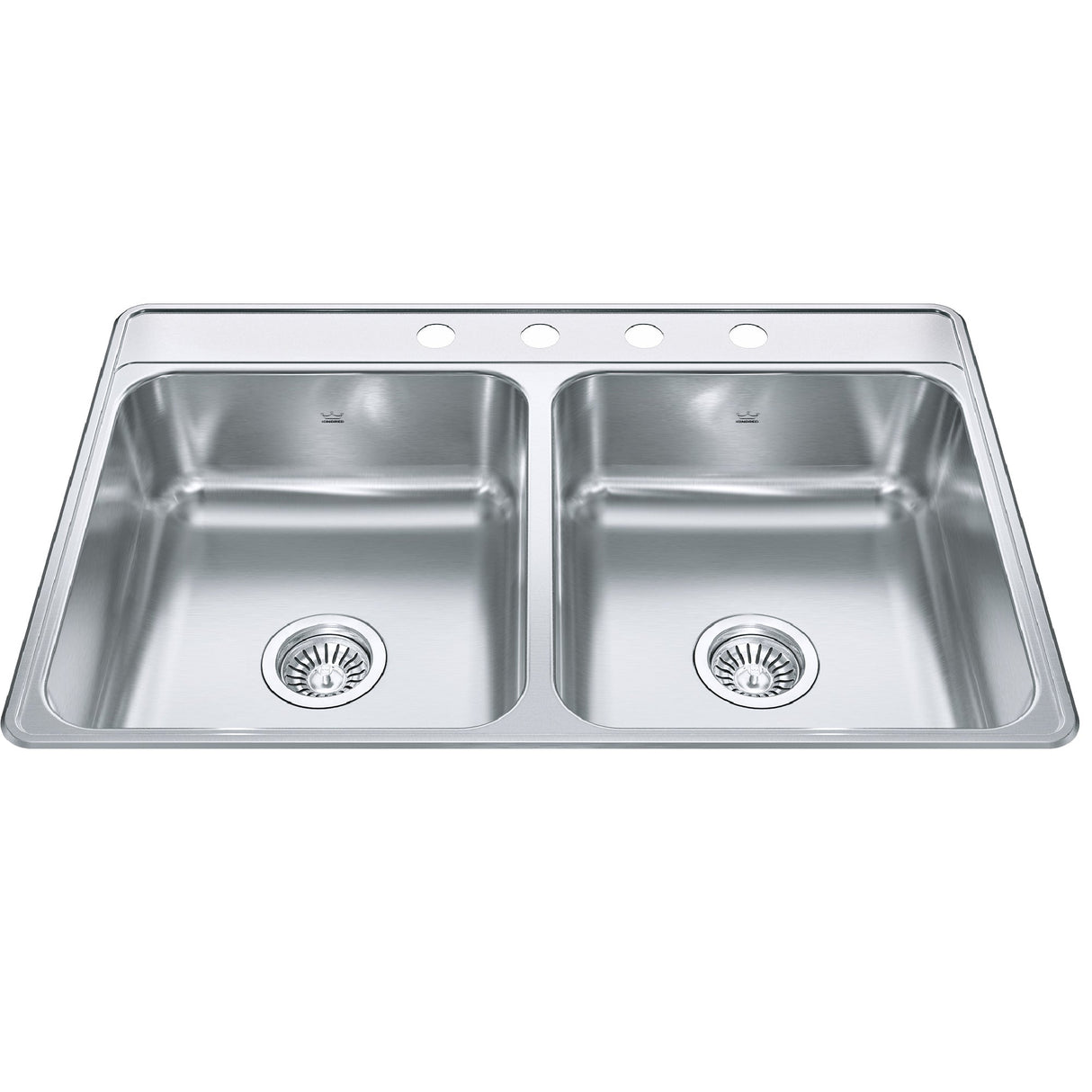 KINDRED CDLA3322-7-4N Creemore 33-in LR x 22-in FB x 7-in DP Drop In Double Bowl 4-Hole Stainless Steel Kitchen Sink In Commercial Satin Finish