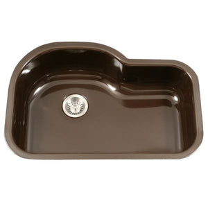 Hamat - CER-3221S-ES - Enamel Steel Undermount Offset Single Bowl Kitchen Sink, Espresso