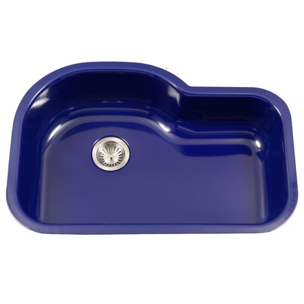 Hamat - CER-3221S-NB - Enamel Steel Undermount Offset Single Bowl Kitchen Sink, Navy Blue