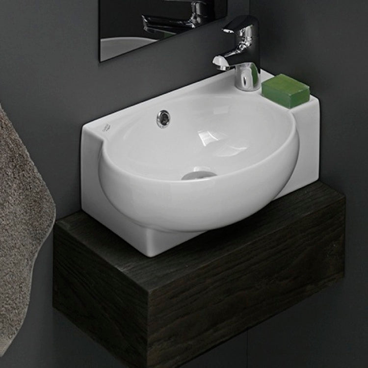 Small Corner Ceramic Wall Mounted or Vessel Sink
